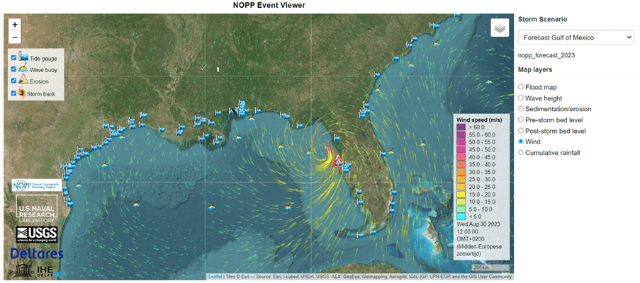 Snapshot of the forecasted winds due to hurricane Idalia on 29 August 2023.