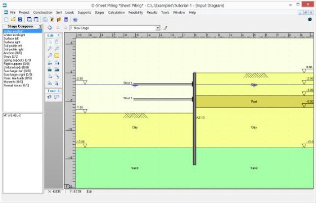 Staged excavation with struts