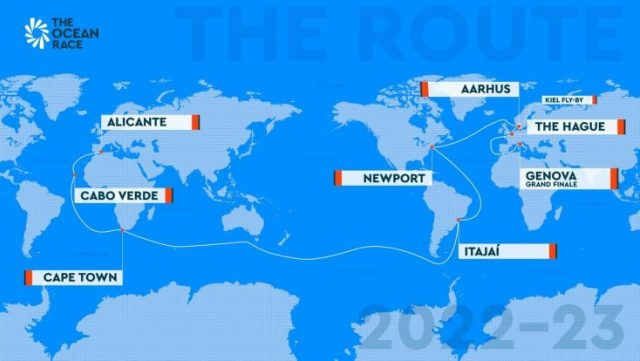 The route of the Ocean Race 2022-23.