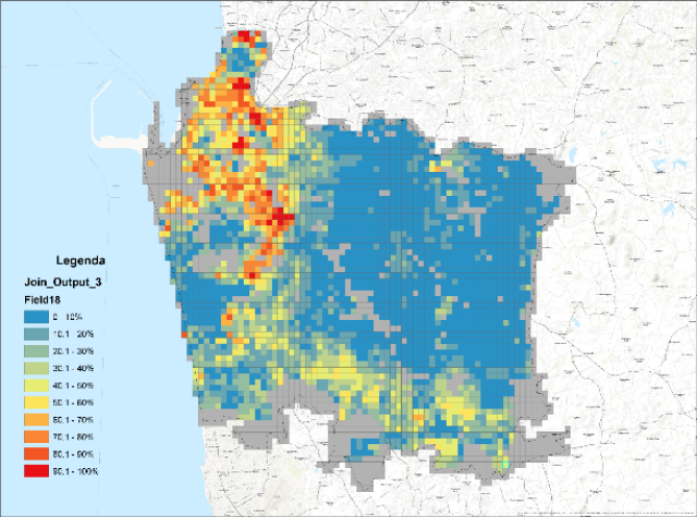 Figure 1: Relative income loss due to flooding in the city of Colombo (Deltares, 2020a).