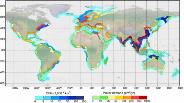 Estimated volumes of offshore groundwater